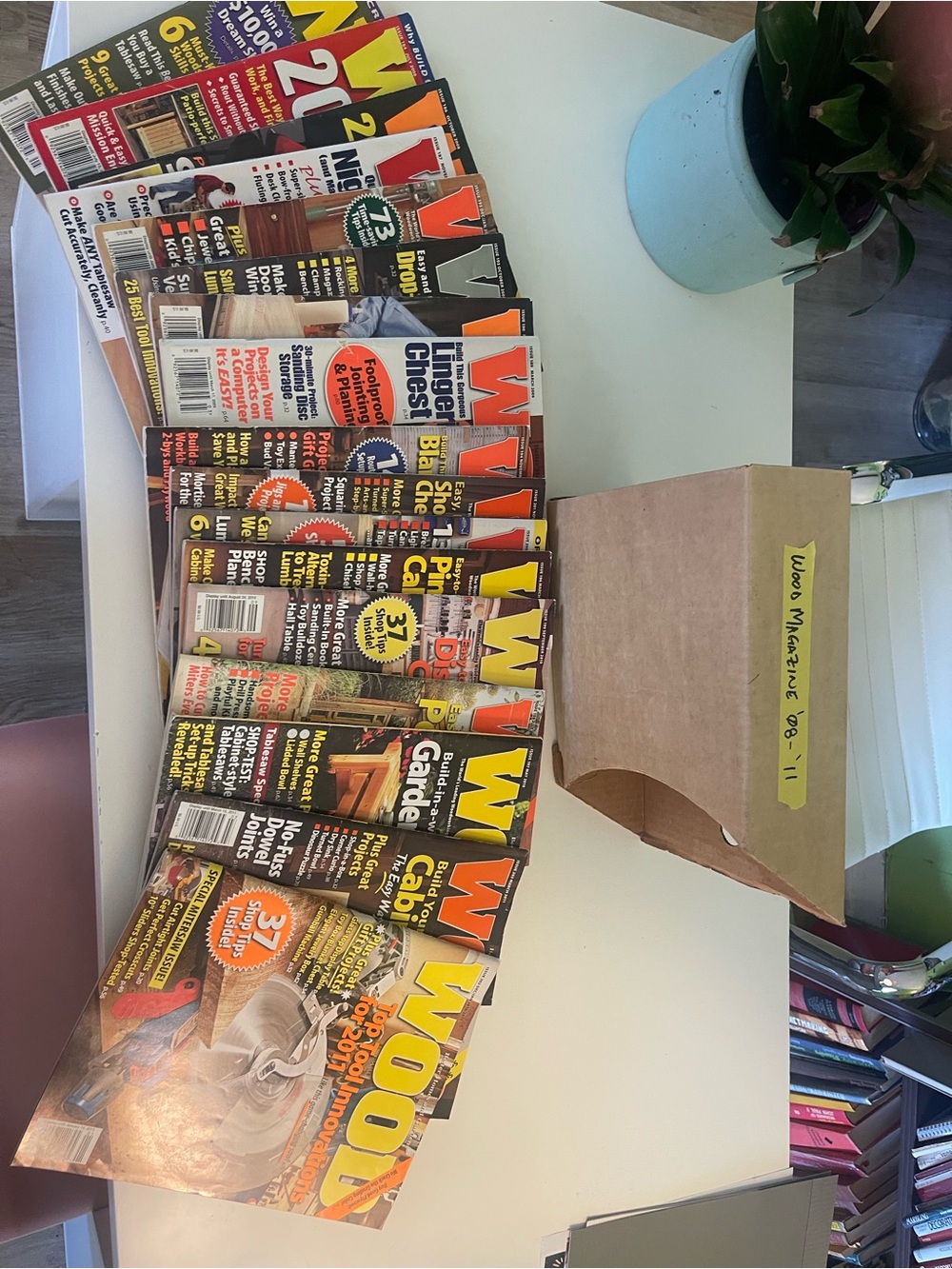 WOOD Magazine Lot - Assorted Covers with Storage Box